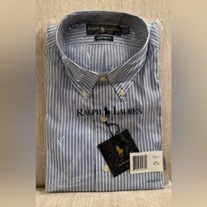 Ralph Lauren Men's Blue and White Striped Shirt